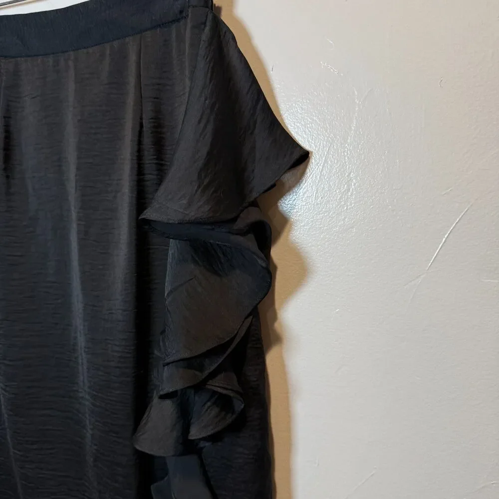 Belle Badgley Mischka Skirt Black Ruffle High Waist Pencil Skirt Size 4 *TEAR*